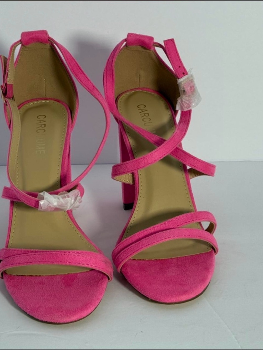 Bright Pink Strappy Block Heel Sandals